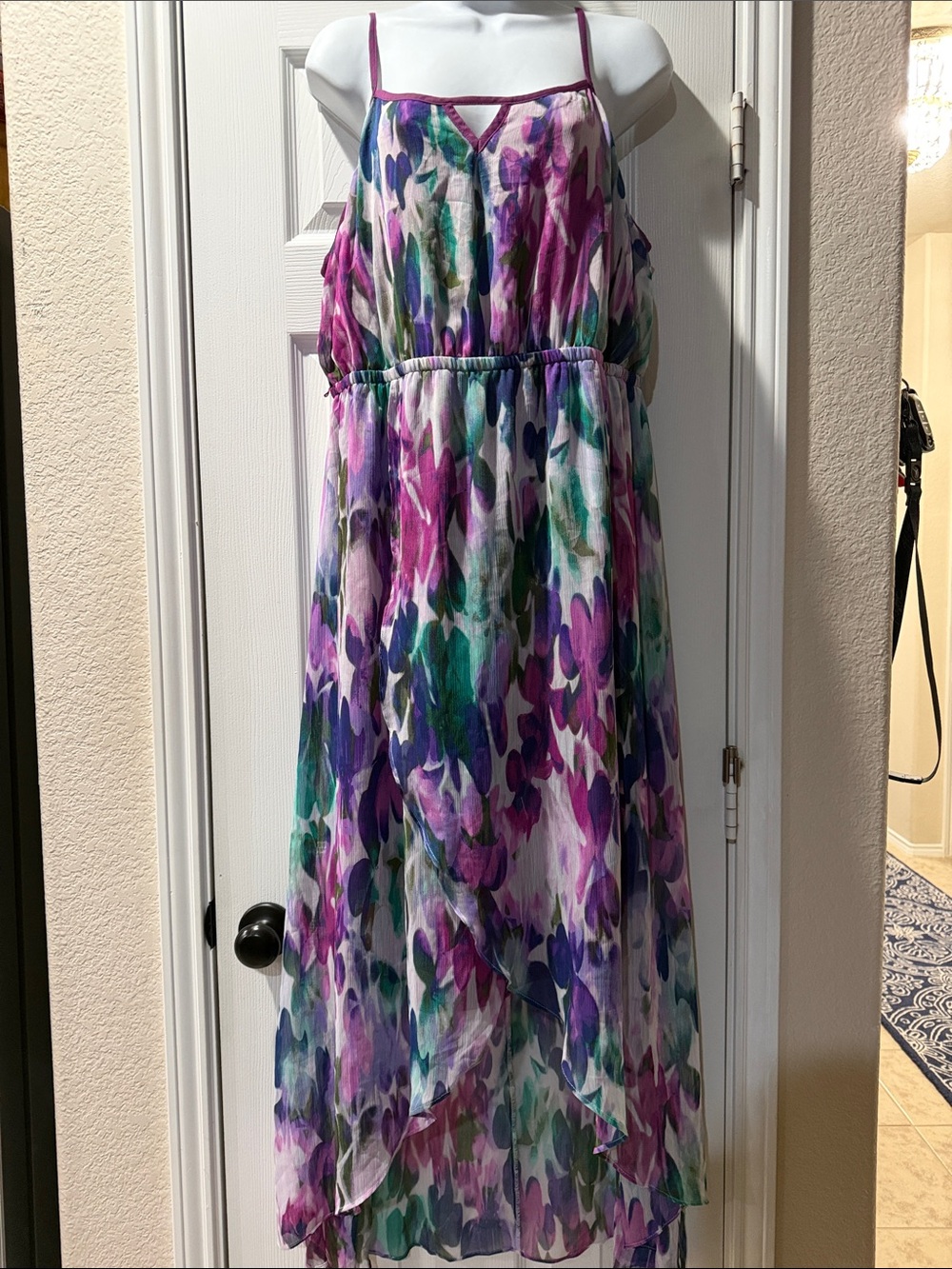 Lane Bryant Teal, Purple & Pink Floral High-Low Maxi Dress